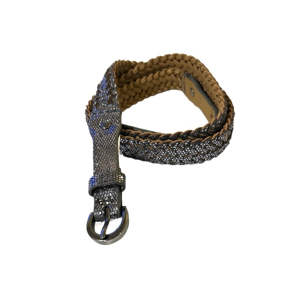 Sparkle Woven Braided Vegan Leather Gold Tone Buckle Belt Size L